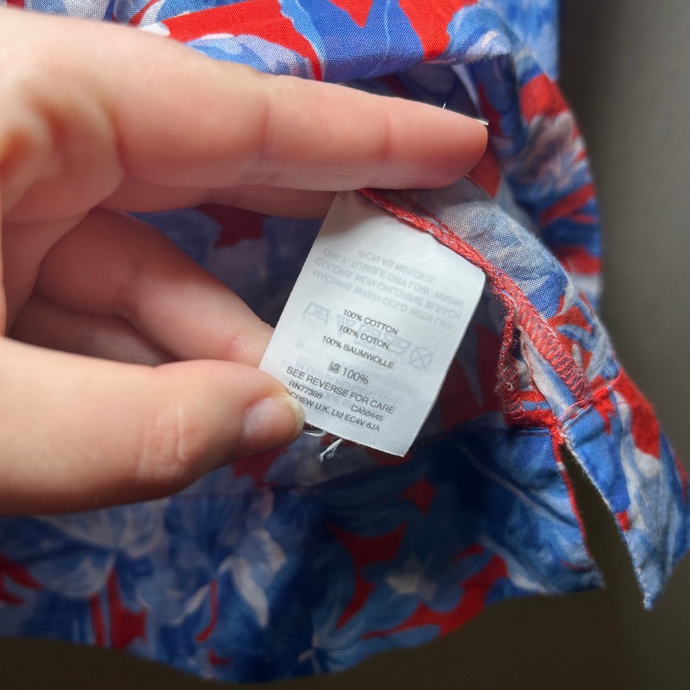 J.Crew Tropical Palm Floral Ruffle Top Red Blue Cotton Blouse Womens S Vacation - Picture 5 of 8